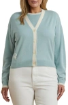 Ralph Lauren Lauren  Tipped Cardigan In Aqua Pearl/mascarpone Cream