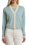 Ralph Lauren Lauren  Two-tone Cotton Blend Cardigan In Blue