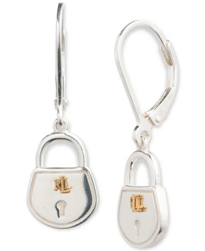 Ralph Lauren Lauren  Two-tone Sterling Silver Padlock Drop Earrings In Gold,silve