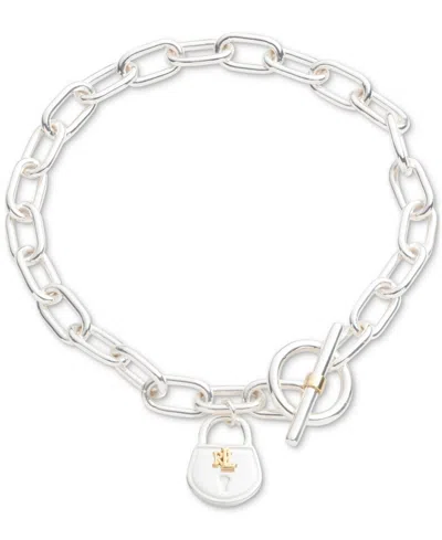 Ralph Lauren Lauren  Two-tone Sterling Silver Padlock Flex Bracelet In Gold,silve