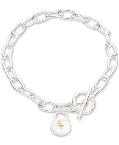 Polo Ralph Lauren Lauren Ralph Lauren Two-tone Sterling Silver Padlock Flex Bracelet In Gold,silve