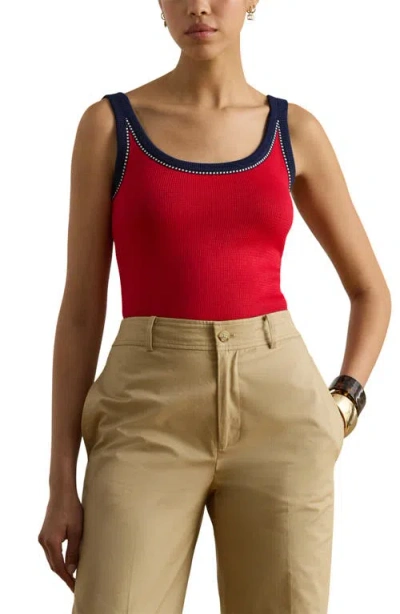 Ralph Lauren Two-tone Cotton-blend Sweater Tank Top In Cruise Red Multi