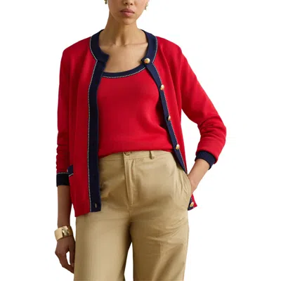 Ralph Lauren Two-tone Cotton-blend Cardigan In Cruise Red Multi