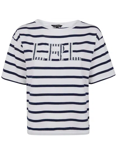 Ralph Lauren Plus Size Striped Boat Neck T-shirt In White