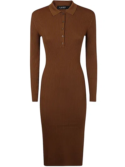Ralph Lauren Lauren  Viralee Long Sleeve Day Dress In Brown