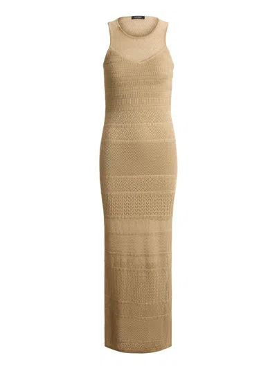 Ralph Lauren Round Neck Long Dress In Brown