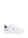 Ralph Lauren Lauren  White Leather Sneaker With Navy Logo In White