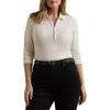 Ralph Lauren Rib-knit Three-quarter-sleeve Polo Shirt In White