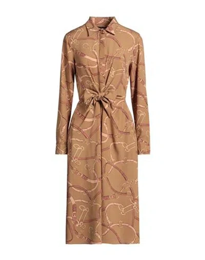 Ralph Lauren Lauren  Woman Midi Dress Camel Size 4 Recycled Polyester In Multi