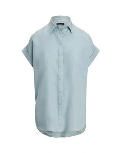 Ralph Lauren Lauren  Woman Shirt Sky Blue Size L Linen In Animal Print