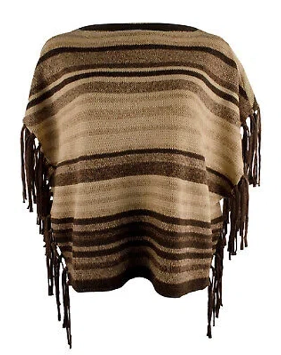Pre-owned Ralph Lauren Lauren  Women's Fringed Pullover Sweater Poncho Small Medium In Tan/brown