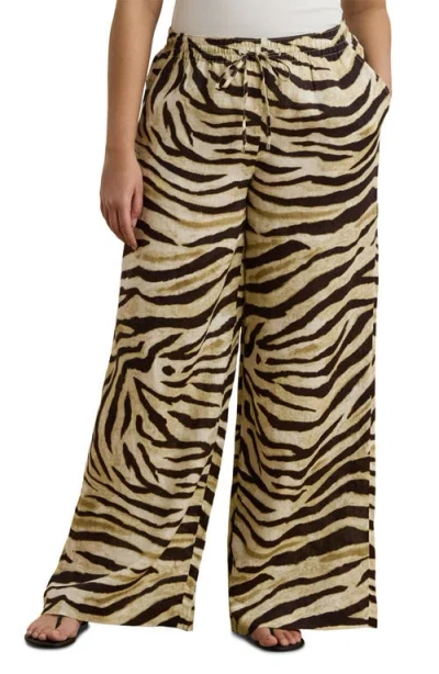 Ralph Lauren Lauren  Zebra Print Linen Wide Leg Pants