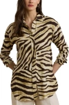 Ralph Lauren Womens Relaxed Fit Zebra Print Linen Shirt P Xs 3x In Neutral