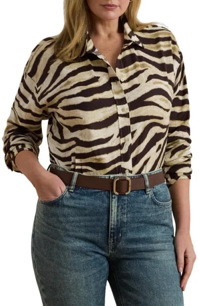 Ralph Lauren Lauren  Zebra Stripe Relaxed Fit Linen Button-up Shirt