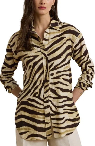 RALPH LAUREN LAUREN RALPH LAUREN ZEBRA STRIPE RELAXED FIT LINEN BUTTON-UP SHIRT