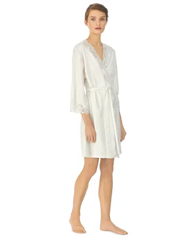 Ralph Lauren Lauren Ralph Satin Lauren Lace-trim Wrap Robe Lingerie In Ivory