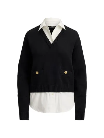 Ralph Lauren Layered Button-trim Sweater In Black