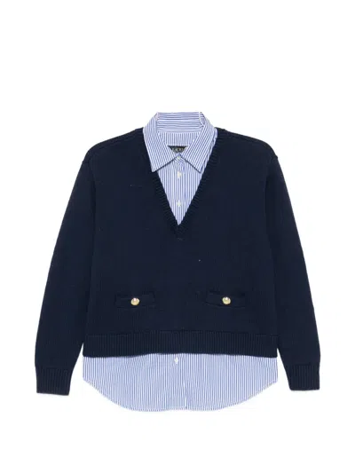 Ralph Lauren Layered Button-trim Cotton Sweater In Refined Navy Multi In Blue