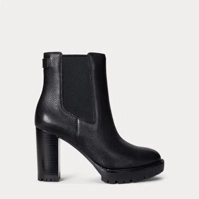 Ralph Lauren Layne Pebbled Leather Bootie In Black