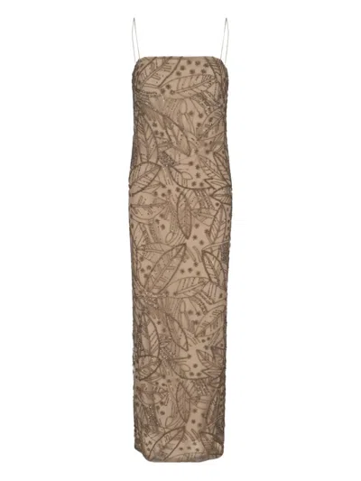 RALPH LAUREN LEAF-PATTERN BEADED DRESS