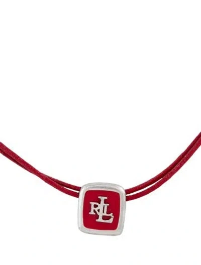 Pre-owned Ralph Lauren Leather & Enamel Logo Choker Necklace, 17.5" In Red