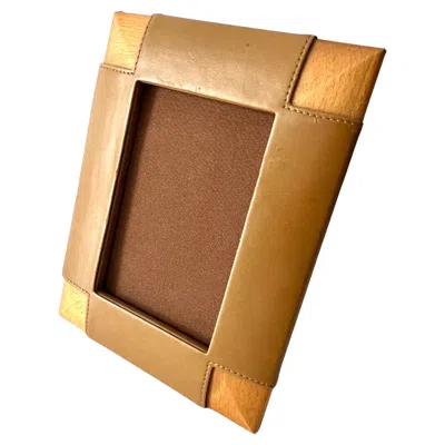 Pre-owned Ralph Lauren Leather And Wood Picture Frame In The Style Of  In Brown