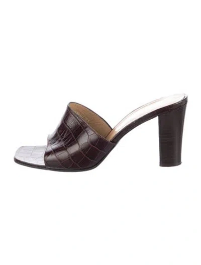 Pre-owned Ralph Lauren Leather Animal Print Slides In Brown