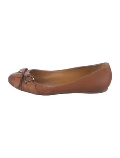 Pre-owned Ralph Lauren Leather Ballet Flats In Brown