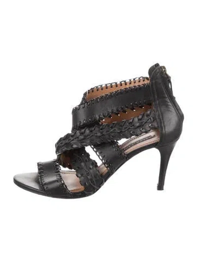 Pre-owned Ralph Lauren Leather Beaded Accents Gladiator Sandals In Black