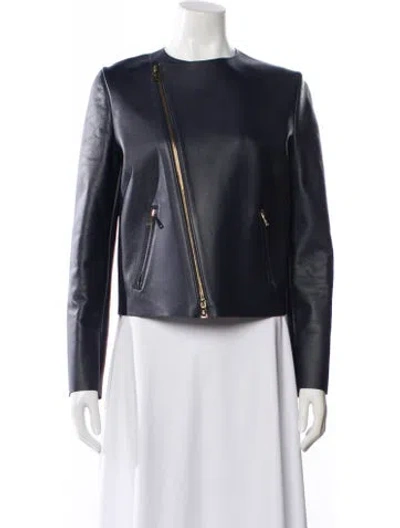 Pre-owned Ralph Lauren Leather Biker Jacket In Blue