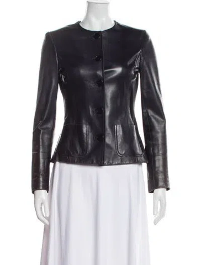 Pre-owned Ralph Lauren Leather Biker Jacket In Blue