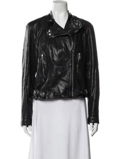 Pre-owned Ralph Lauren Leather Biker Jacket In Blue
