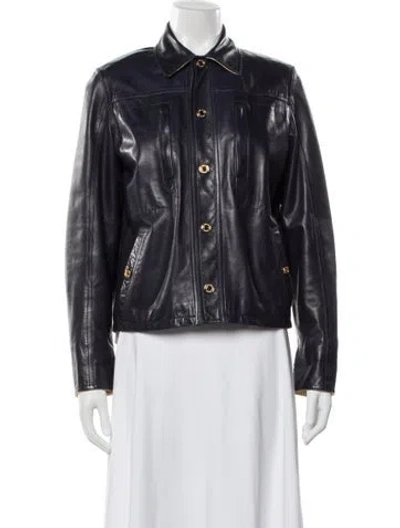 Pre-owned Ralph Lauren Leather Biker Jacket In Blue