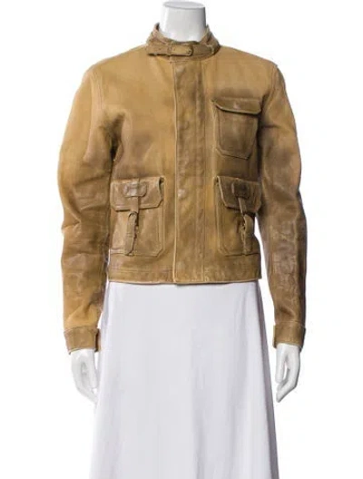 Pre-owned Ralph Lauren Leather Biker Jacket In Brown