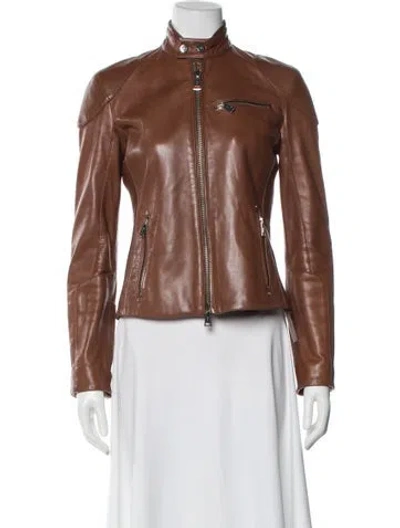 Pre-owned Ralph Lauren Leather Biker Jacket In Brown