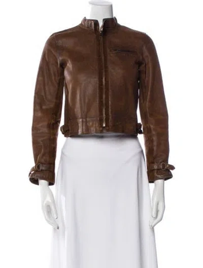 Pre-owned Ralph Lauren Leather Biker Jacket In Brown