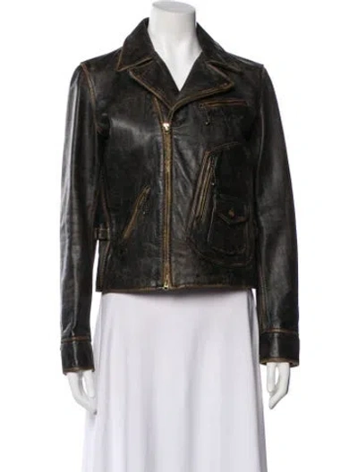 Pre-owned Ralph Lauren Leather Biker Jacket In Brown