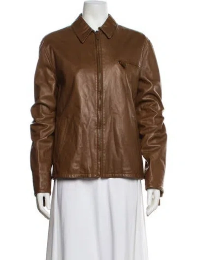 Pre-owned Ralph Lauren Leather Biker Jacket In Brown