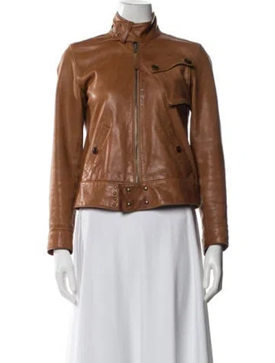 Pre-owned Ralph Lauren Leather Biker Jacket In Brown