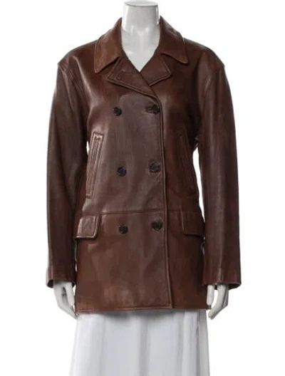 Pre-owned Ralph Lauren Leather Biker Jacket In Brown