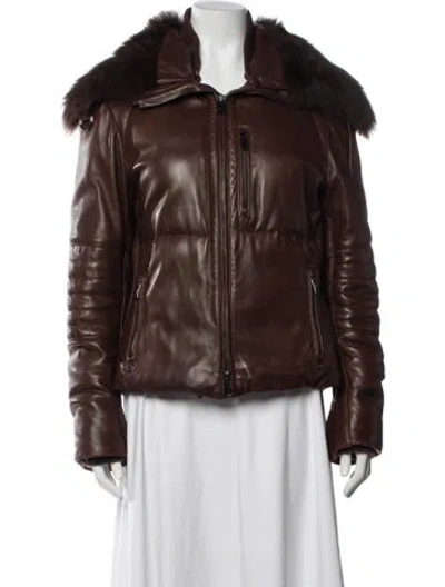 Pre-owned Ralph Lauren Leather Biker Jacket In Brown