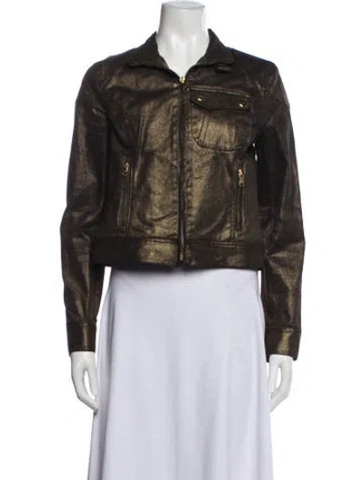 Pre-owned Ralph Lauren Leather Biker Jacket In Brown/green