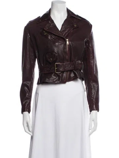 Pre-owned Ralph Lauren Leather Biker Jacket In Burgundy