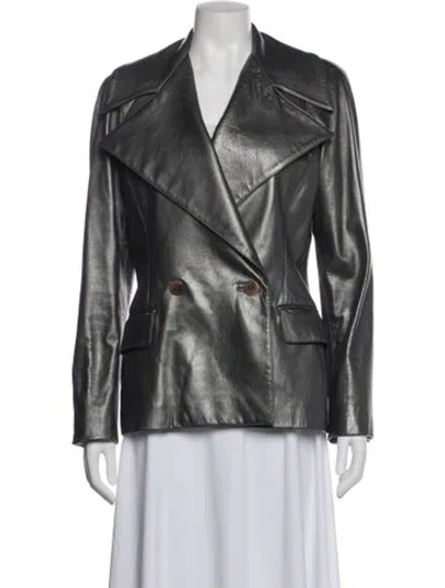 Pre-owned Ralph Lauren Leather Biker Jacket In Gray