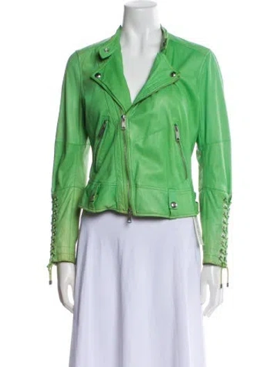 Pre-owned Ralph Lauren Leather Biker Jacket In Green