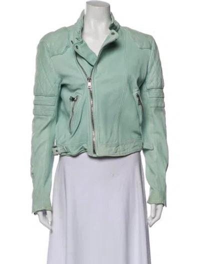 Pre-owned Ralph Lauren Leather Biker Jacket In Green