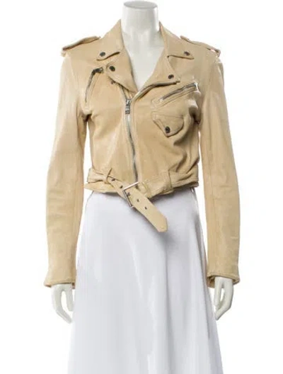 Pre-owned Ralph Lauren Leather Biker Jacket In Neutral