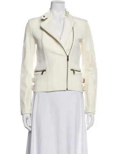 Pre-owned Ralph Lauren Leather Biker Jacket In White