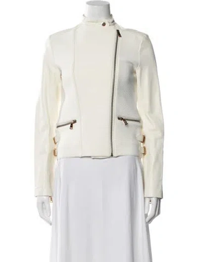Pre-owned Ralph Lauren Leather Biker Jacket In White