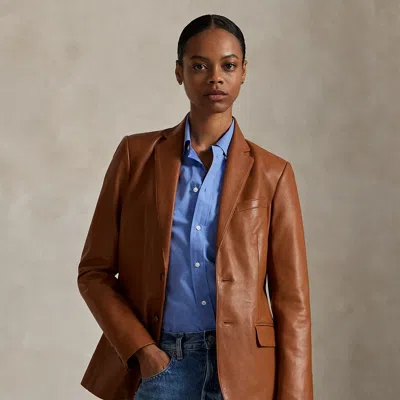 Polo Ralph Lauren Leather Blazer In Saddle In Brown